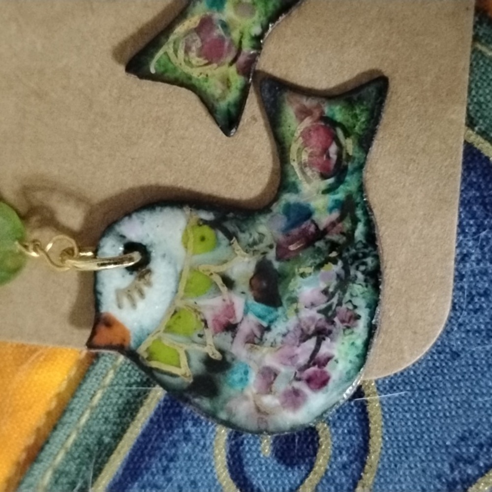Hand Crafted Colorful Peridot Bird Earrings - Picture 6 of 7